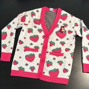 Disney Pixar Latso Strawberry Patterned Cardigan with Pink Trim